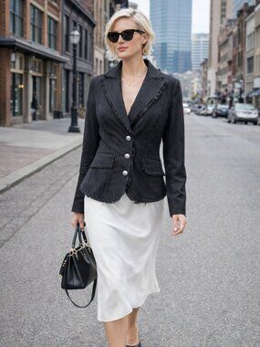 Newport News Black Blazer w/ Attached Vest Size 8 (Fits Small)
